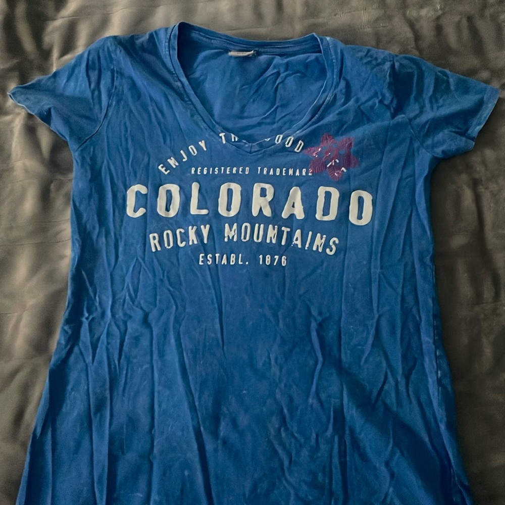 EMI vintage 2000s discontinued blue graphic tee bought in Colorado